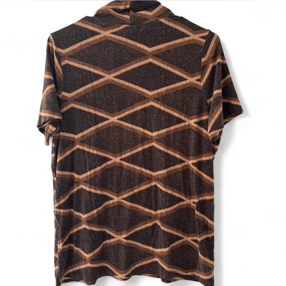 Lauren Ralph Lauren Women’s Brown Diamond Print Stretch Jersey Top Turtleneck 1X - Picture 2 of 3